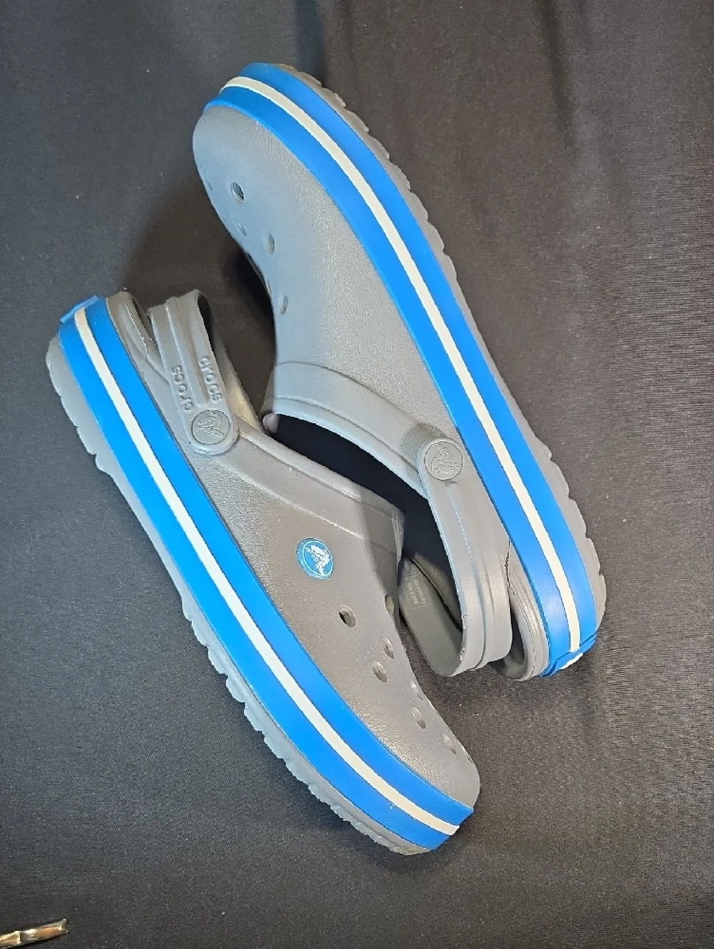 CROCS Men's Gray Slip-On Clog with Blue Accent